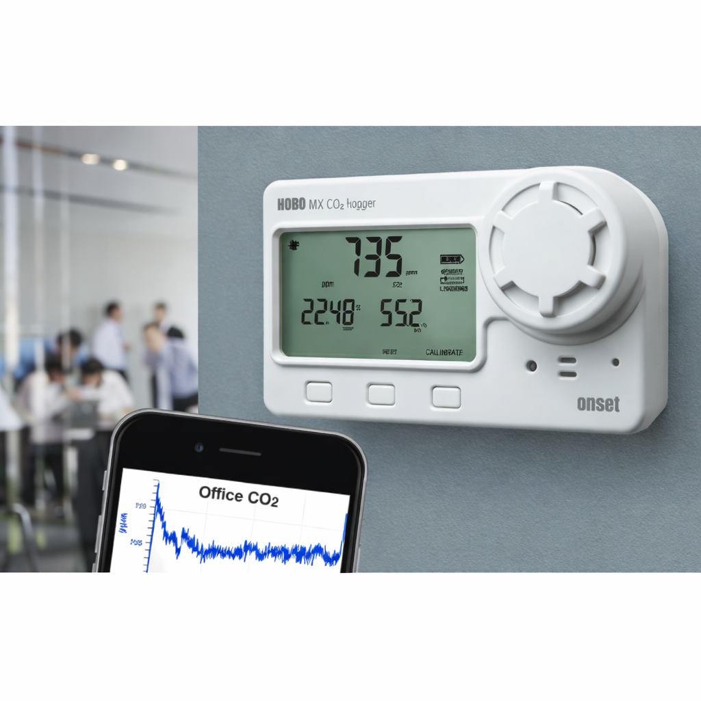 Data logger de temperatura humedad y CO2 con Bluetooth MX1102A, 0 a 5000 ppm, Onset - 2